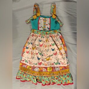 Matilda Jane Removable Apron Chicken Print Sundress Size 8